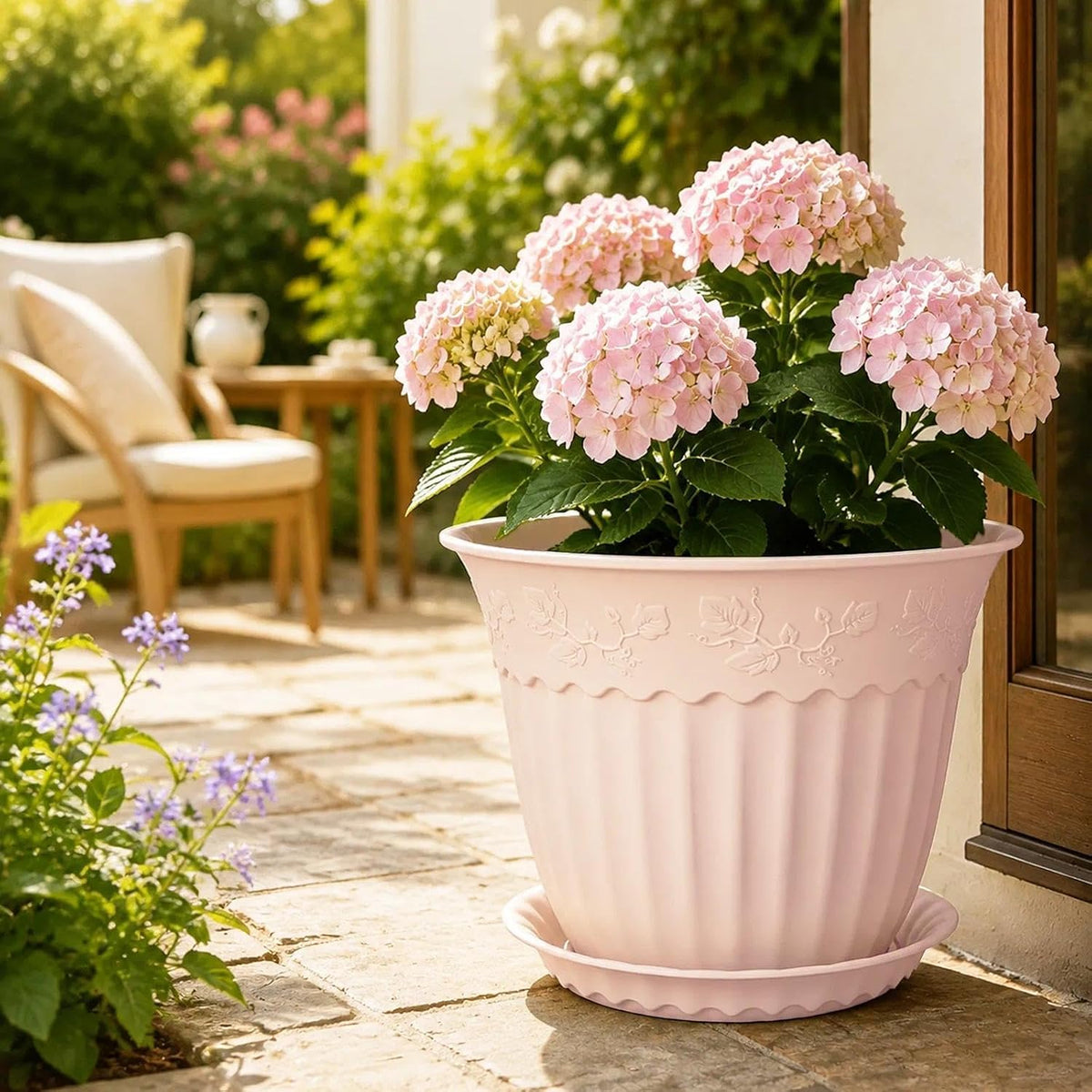 ZMTECH 6 Pack 10 Inch Plant Pots with Saucers, Blush Pink Planters