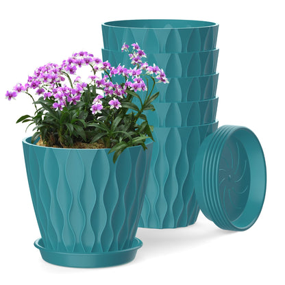 4 Inch Plant Pots, 6 Pack Indoor Flower Pots, Planters with Drainage Holes and Trays for Orchids, Violets, Succulents, Herbs, and Other Plants,Corolful