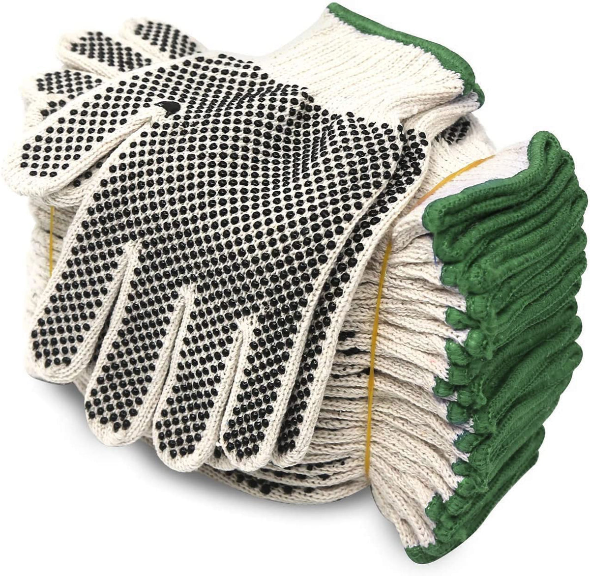 Evridwear Cotton Polyester String Knit Shell Safety Protection Work Gloves for Painter Mechanic Industrial Warehouse Gardening Construction Men & Women 12 Pairs, With Two Side dots, L Size