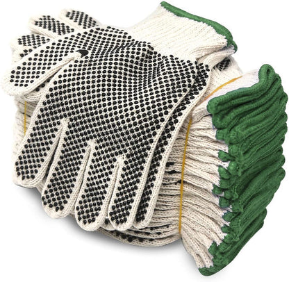 Evridwear Cotton Polyester String Knit Shell Safety Protection Work Gloves for Painter Mechanic Industrial Warehouse Gardening Construction Men & Women 12 Pairs, With Two Side dots, L Size