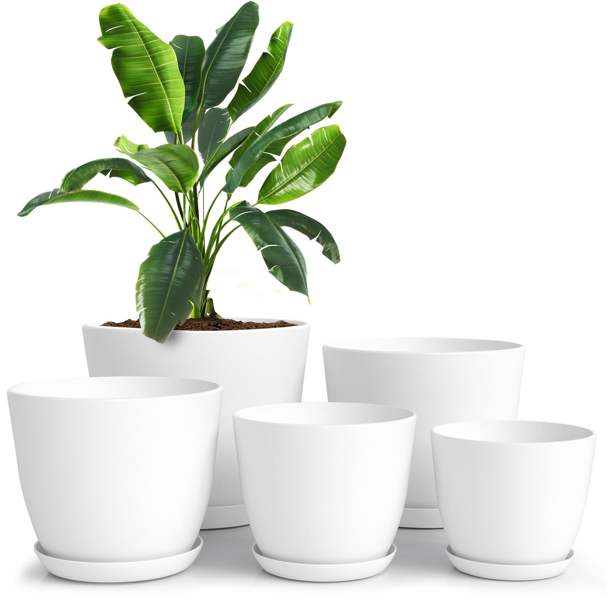 Plant Pots Indoor with Drainage, 5 Pack Multi-Size Planters Set, Black