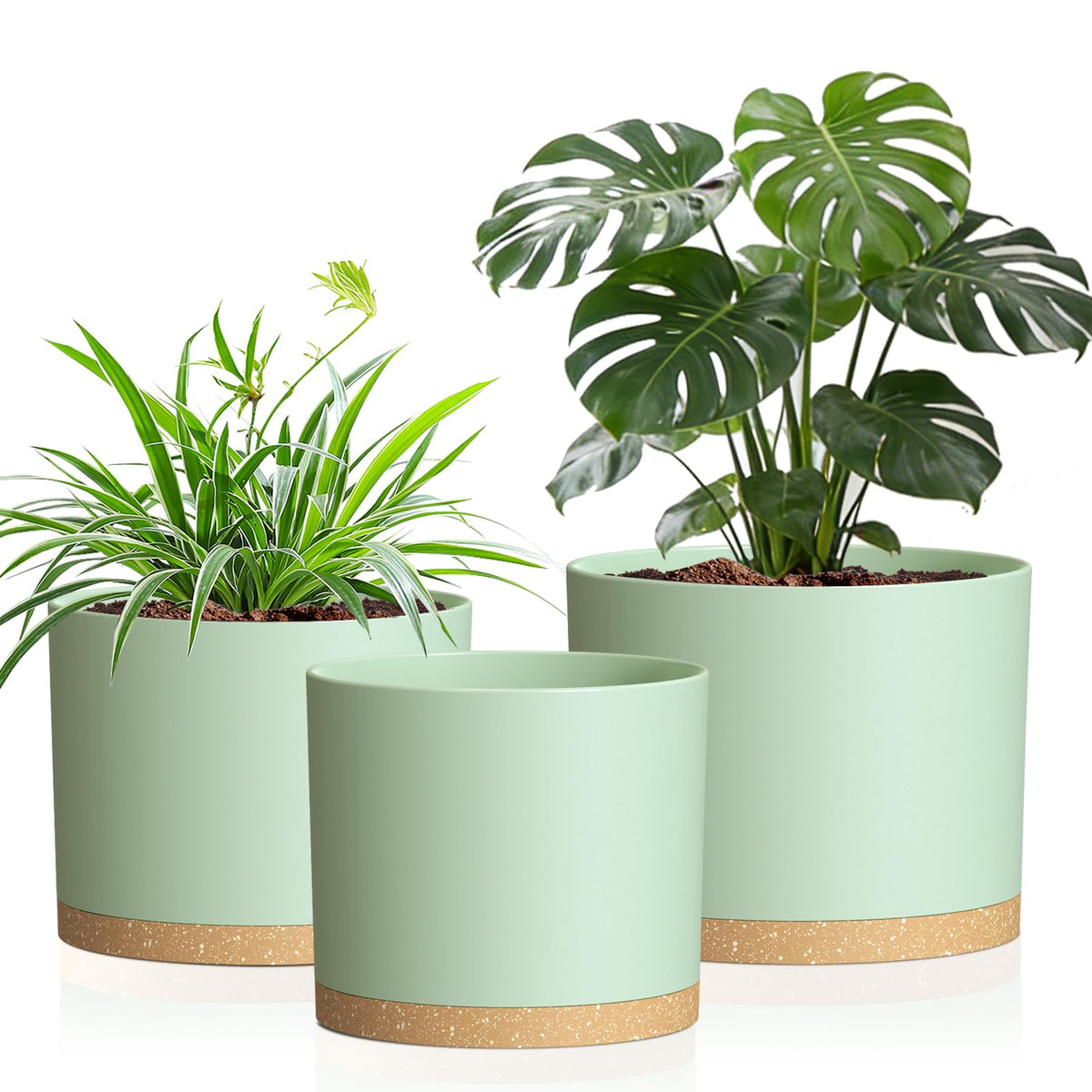 10/9/8 Inch Plant Pots 3 Pack, with Drainage Hole & Saucers