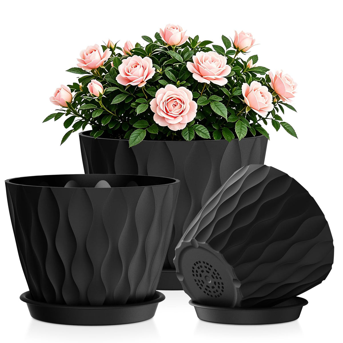Plant Pots for Indoor Plants 3 Pack 10/9/8 Inch Plastic Planters