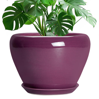 Ceramic Modern Glaze Succulent Planter Pot with Drainage Hole and Saucer 6 Inch Round Flower Plant Pot for Indoor Outdoor Herb Snake Plants