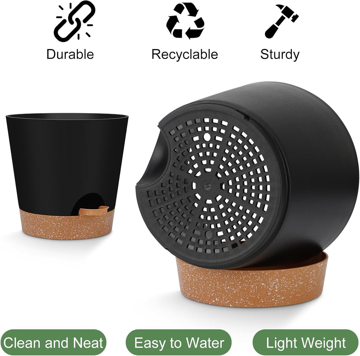 YNNICO 8,7, 6.5, 6, 5.5, 5 Inches Self Watering Planters for Indoor Plants