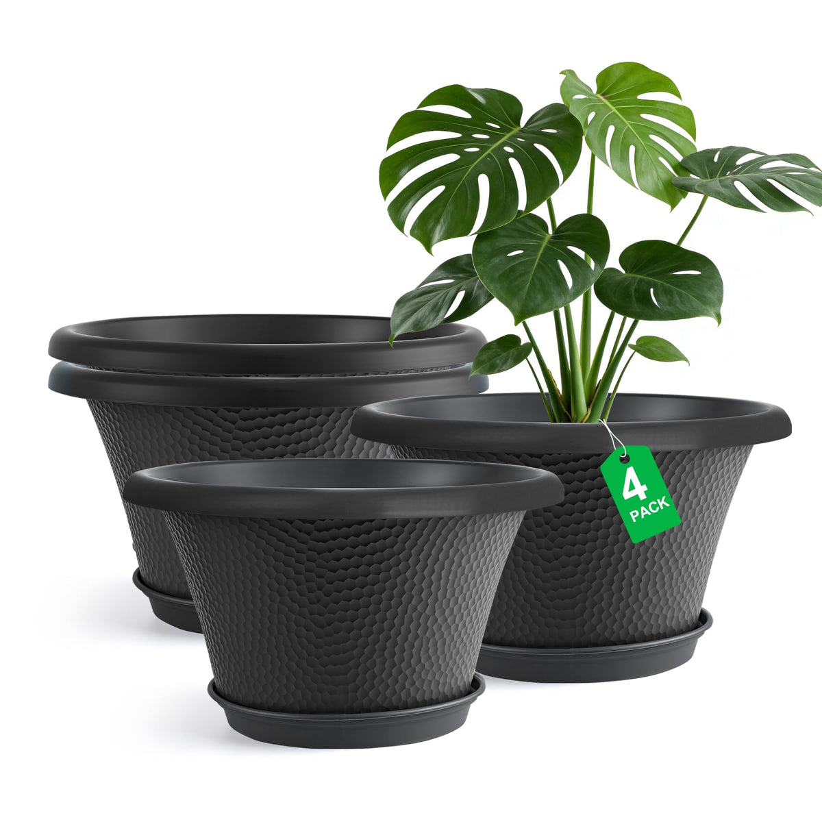 Quarut 12 Inch Pots for Plants,4 Pack Large Flower Pots with Drainage Hole