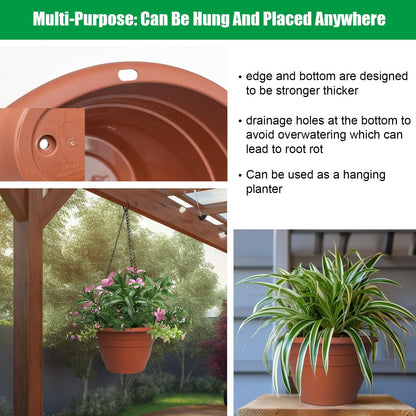 RooTrimmer 5 Pack 10 Inch Plant Pots Lightweight Planters with Drainage Holes,Durable Indoor & Outdoor Flower Pots for Garden,Patio & Home Decor(Pottery Red)