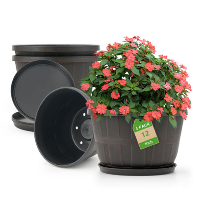 Quarut 4 Pack 10 inch Flower Pots,Plastic Plants Pots Outdoor