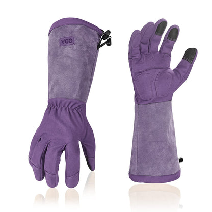 Vgo... 1-Pair Ladies' Synthetic Leather Gardening Gloves, Long Sleeves Gauntlet, Breathable & Grip Work Gloves, High Dexterity, Washable (Size L, Green, SL7445)