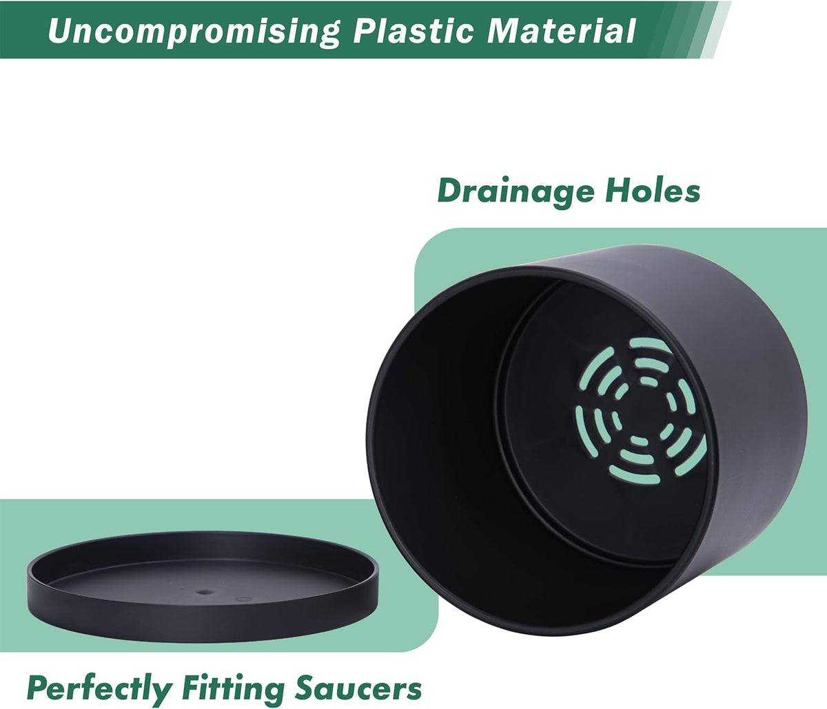 D'vine Dev Plastic Planter Pot with Saucer, 8 in, Black, 74-X-B-1