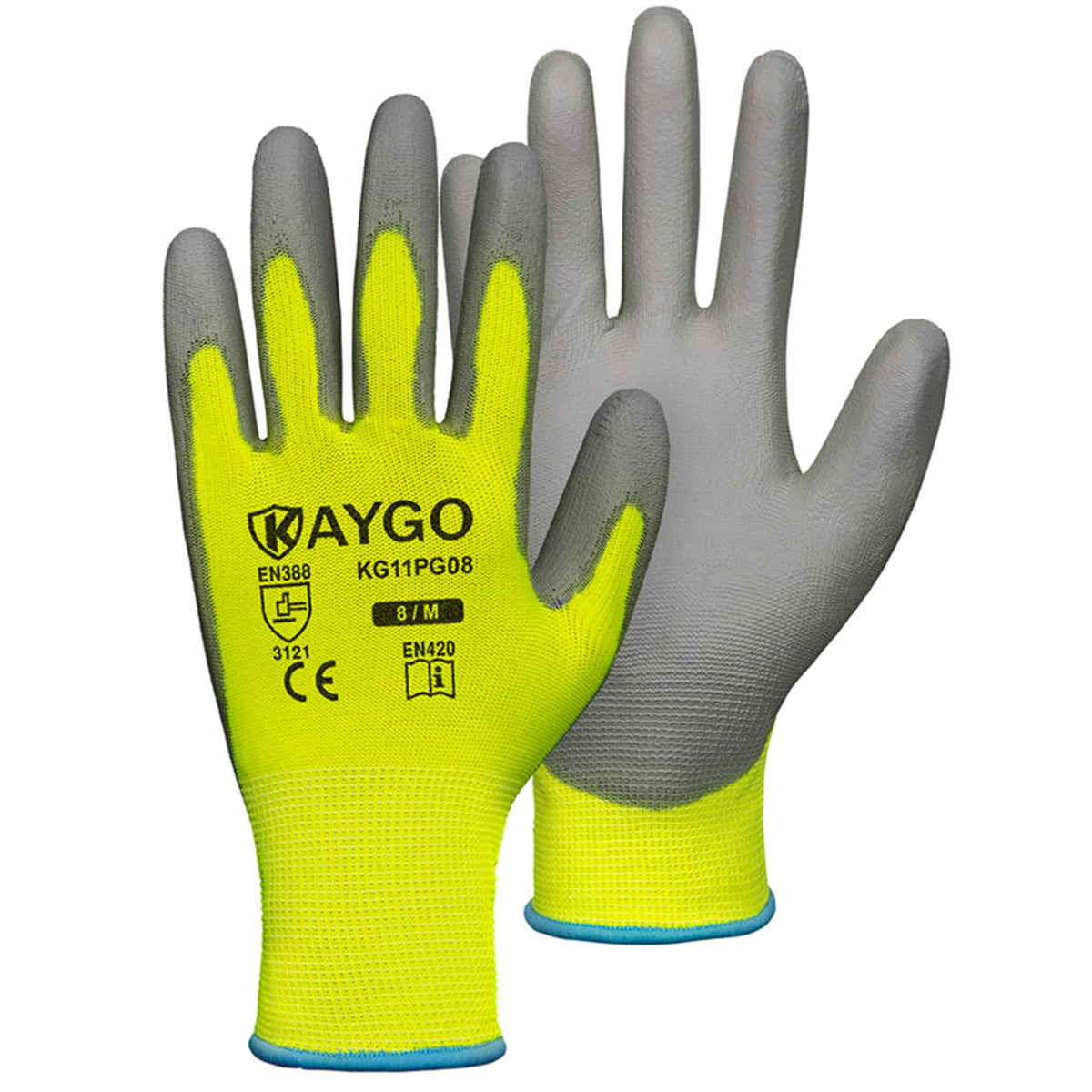 KAYGO Safety Work Gloves for Men Women, PU Coated Palm & Fingers, KG11P