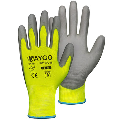 KAYGO Safety Work Gloves for Men Women, PU Coated Palm & Fingers, KG11P