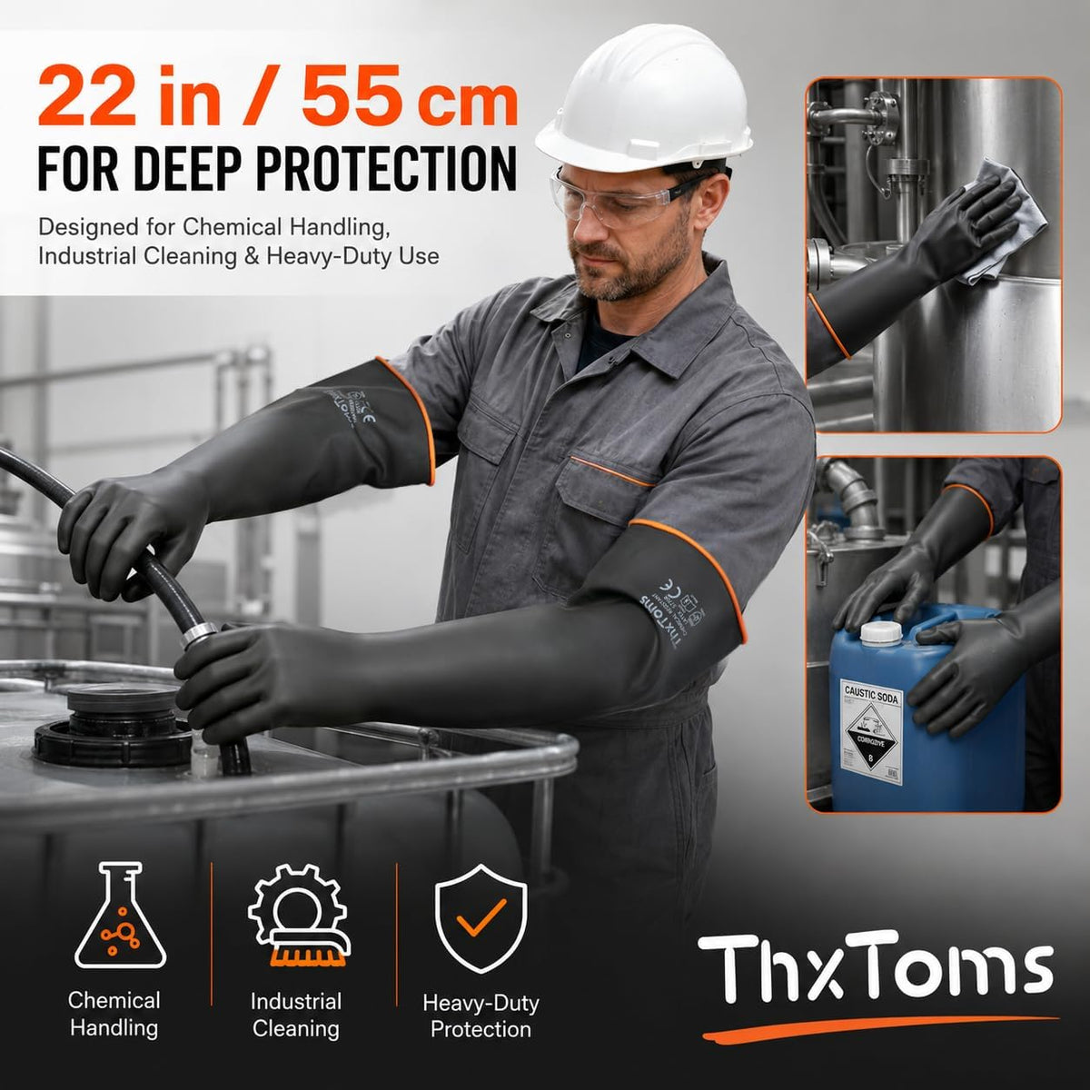 ThxToms Chemical Resistant Gloves, 28 Mil Heavy Duty Latex, 14 Inch, 1 Pair