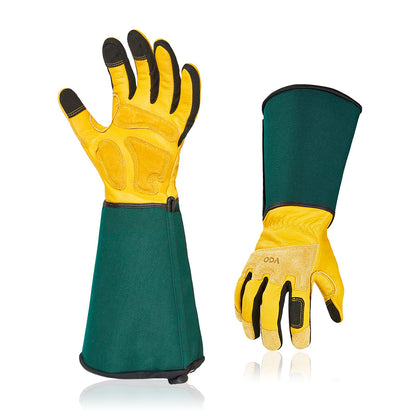 Vgo... Men's Extra-Long Leather Gardening Gloves, Gauntlet with Adjustable Cuff, Puncture & Thorn Proof, Touchscreen (CA9659)