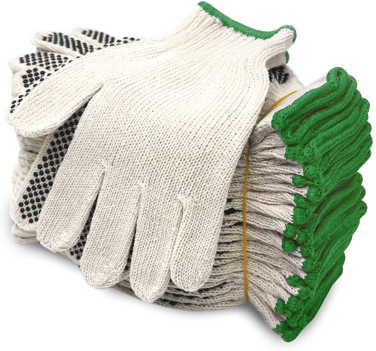 Evridwear Cotton Polyester String Knit Shell Safety Protection Work Gloves for Painter Mechanic Industrial Warehouse Gardening Construction Men & Women 12 Pairs, With Two Side dots, L Size