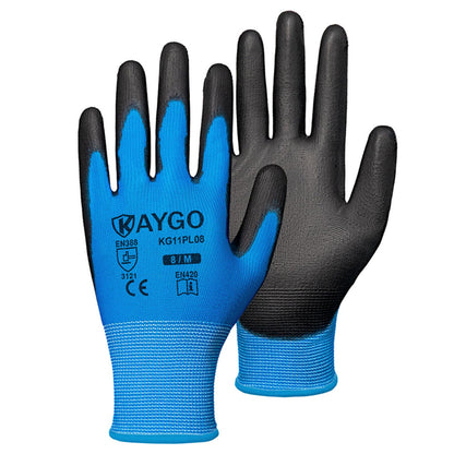 KAYGO Safety Work Gloves for Men Women, PU Coated Palm & Fingers, KG11P