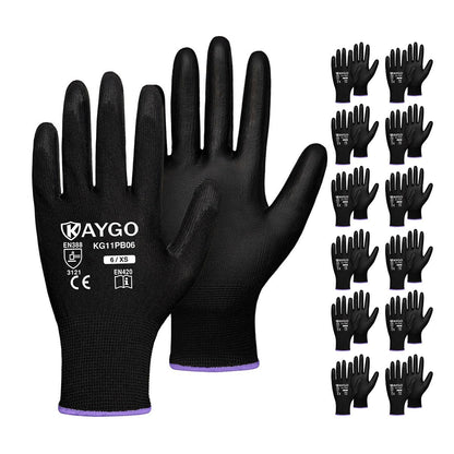 KAYGO Safety Work Gloves for Men Women, PU Coated Palm & Fingers, KG11P