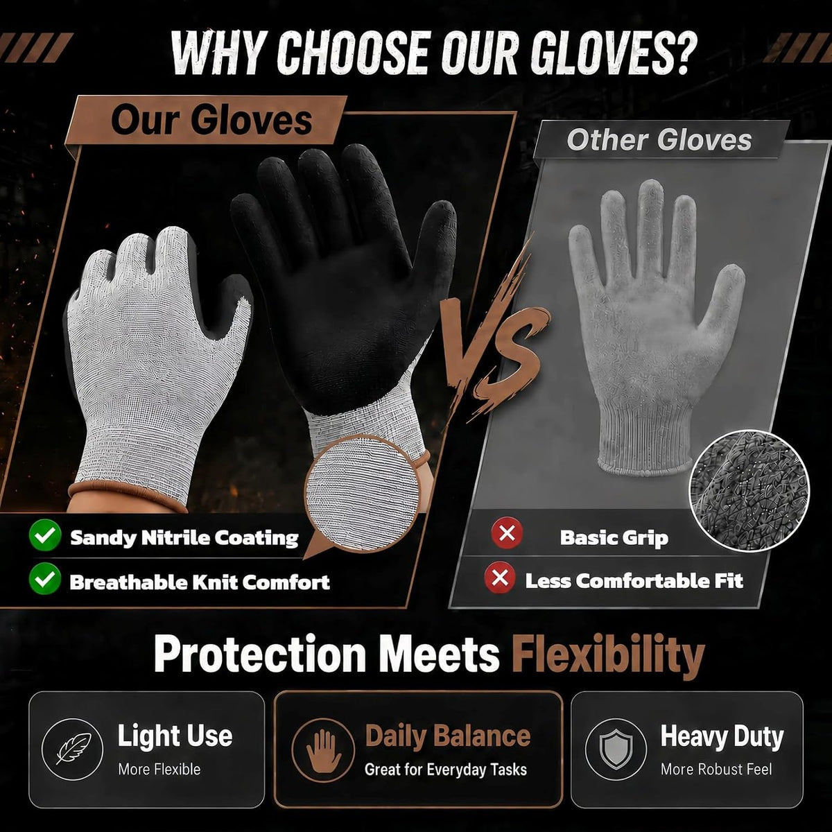 Level 5 Cut Resistant Work Gloves, Sandy Nitrile Grip, 1 Pair