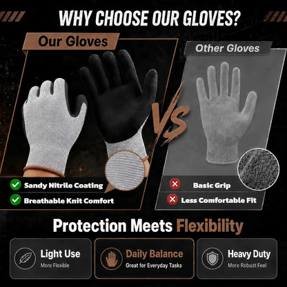 Level 5 Cut Resistant Work Gloves, Sandy Nitrile Grip, 1 Pair