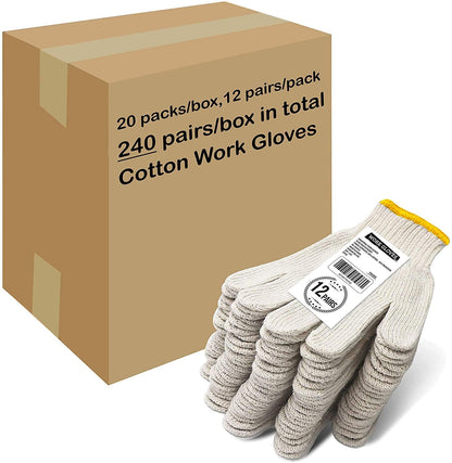 Evridwear Cotton Polyester String Knit Shell Safety Protection Work Gloves for Painter Mechanic Industrial Warehouse Gardening Construction Men & Women 12 Pairs, With Two Side dots, L Size