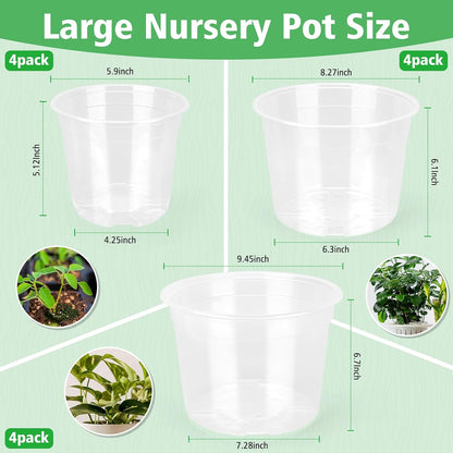 6/8/10 Inch Clear Nursery Pots with Drainage, Plastic Pots for Plants