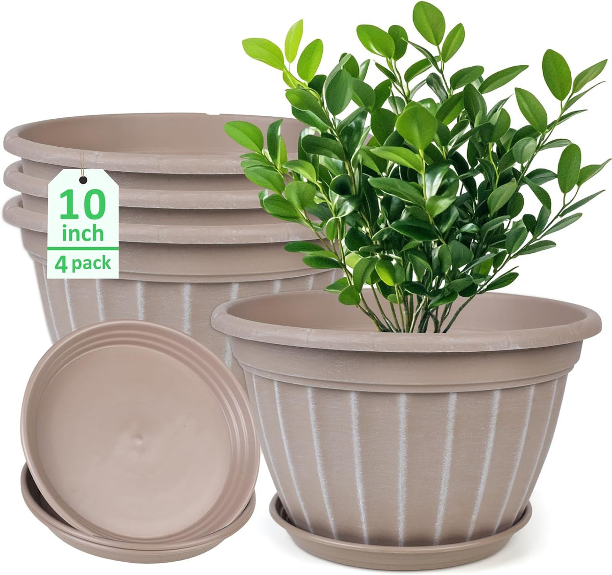 10 Inch Plant Pots,4 Pack Flower Pot,Planters Pot with Drainage Hole
