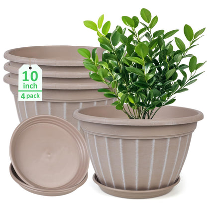 10 Inch Plant Pots,4 Pack Flower Pot,Planters Pot with Drainage Hole