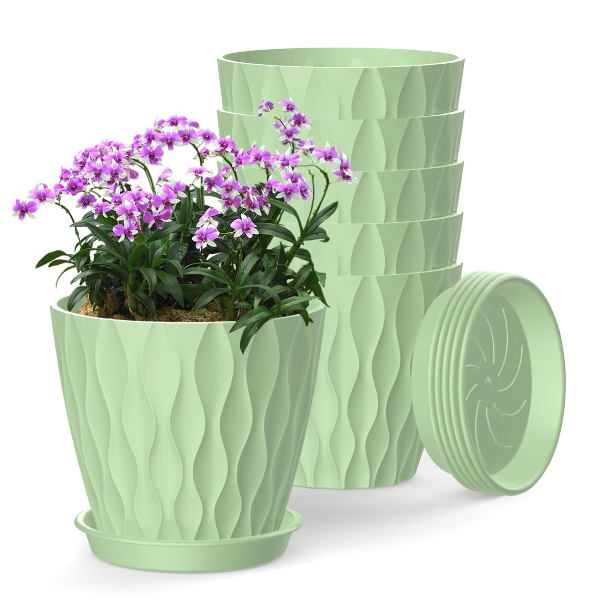 4 Inch Plant Pots, 6 Pack Indoor Flower Pots, Planters with Drainage Holes and Trays for Orchids, Violets, Succulents, Herbs, and Other Plants,Corolful