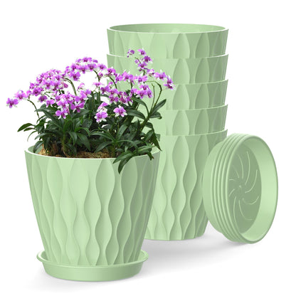 4 Inch Plant Pots, 6 Pack Indoor Flower Pots, Planters with Drainage Holes and Trays for Orchids, Violets, Succulents, Herbs, and Other Plants,White
