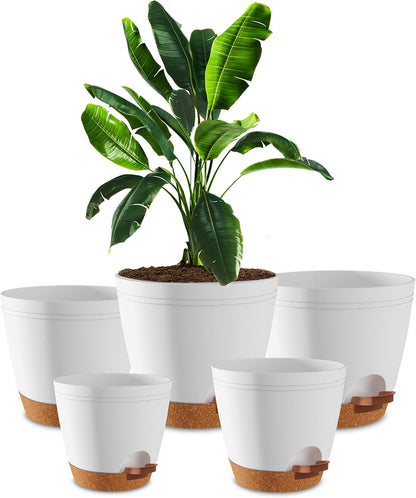 Utopia Home Self Watering Pots for Indoor Plants 6.8"/6.4"/5.9"/5.5"/4.9" Set of 5, Planters for Indoor Plants, Small Multi-Size Flowerpot, Plant Pots with Drainage & Reservoir (White)