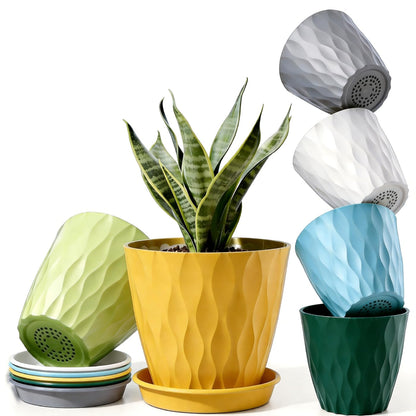 6 Pack Plant Pots with Drainage Holes, 4 Inch Plastic Indoor Flower Pots, Succulent Pots for Orchids, Violets, Succulents, Herbs and Other Small Plant, Multicolor