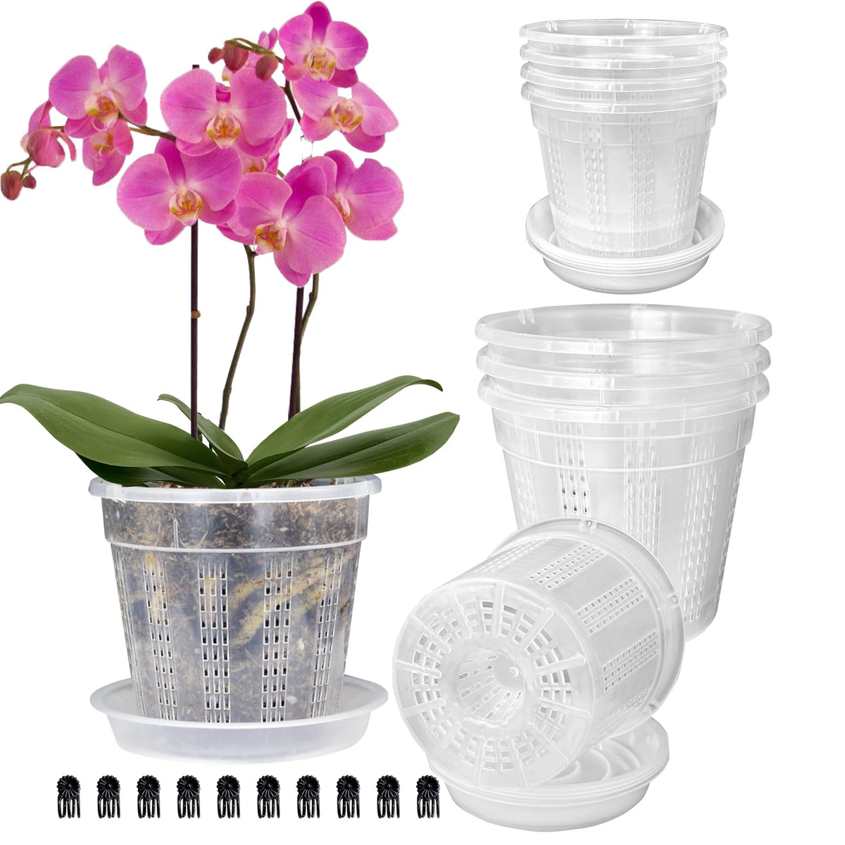Orchid Pot, 2 Each of 4.3",5.5",6.1" Orchid Pots with Holes, Orchid Pots for Repotting, Plastic Orchid Planter for Indoor Outdoor Plants (2 Each of 4.3",5.5",6.1")