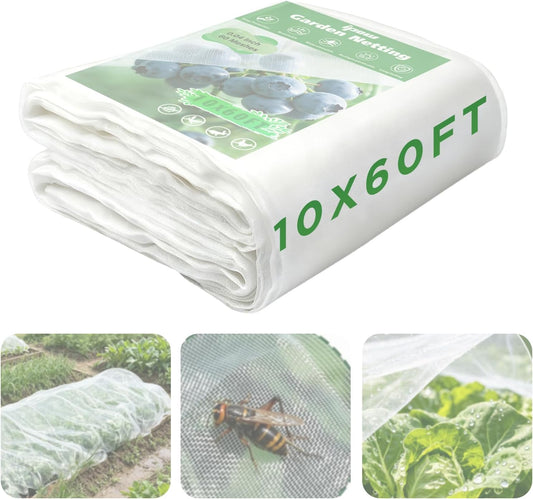 10 X 60FT Garden Mesh Netting Ultra Fine Mesh Netting Pest Barrier, Insect Bug Bird Netting for Vegetables Fruit Flower Garden Protection, Thickened 60 Mesh Row Covers Fabric Screen from Birds Bugs