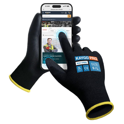KAYGO Safety Work Gloves for Men Women, PU Coated Palm & Fingers, KG11P