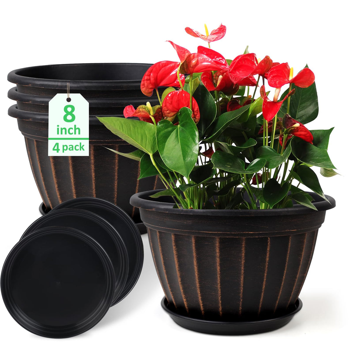 10 Inch Plant Pots,4 Pack Flower Pot,Planters Pot with Drainage Hole