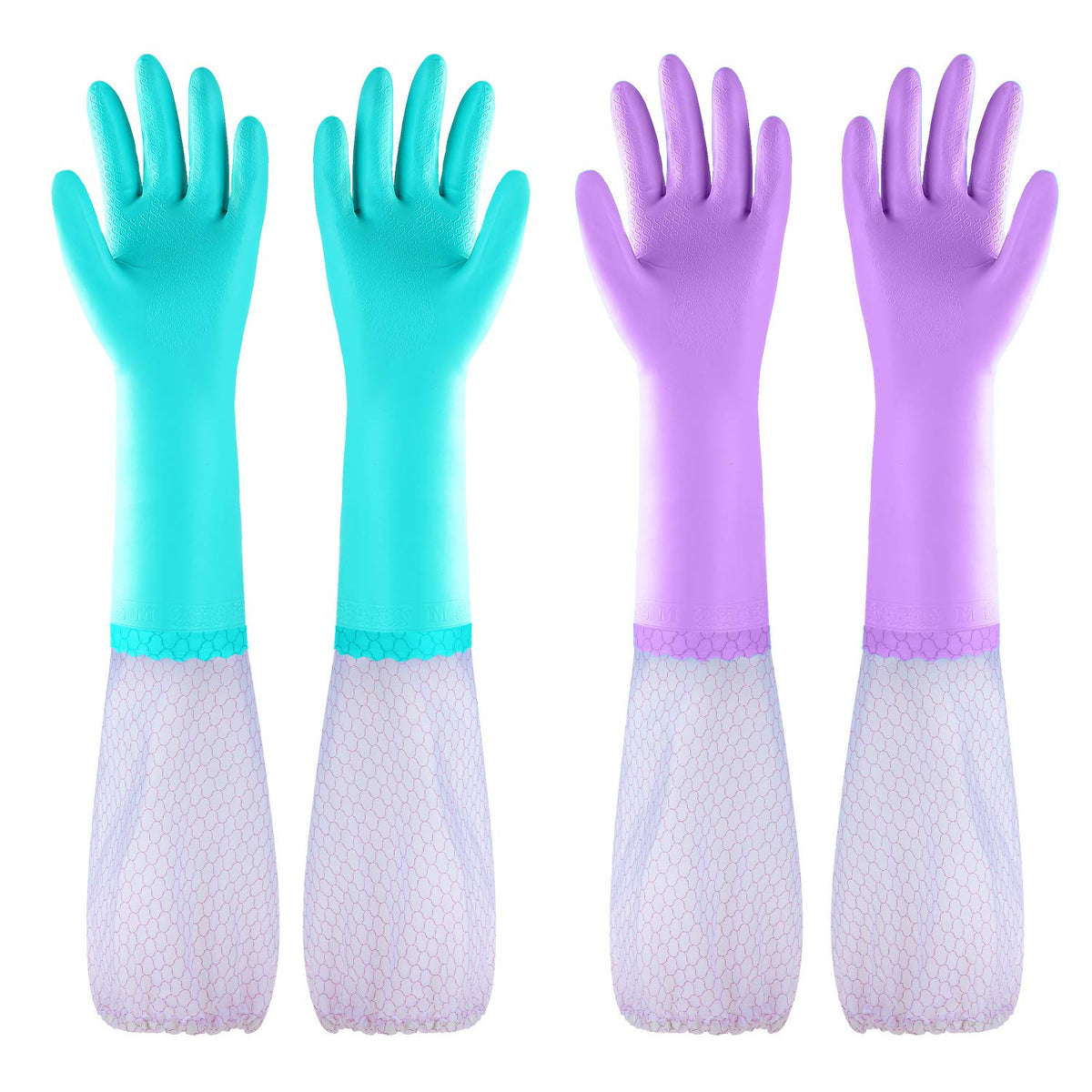 Elgood Reusable Dishwashing Cleaning Gloves with Latex free, Cotton lining,Kitchen Gloves 2 Pairs,Purple+blue Medium