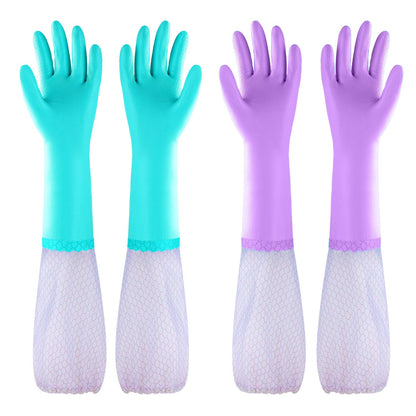 Elgood Reusable Dishwashing Cleaning Gloves with Latex free, Cotton lining,Kitchen Gloves 2 Pairs,Purple+blue Medium