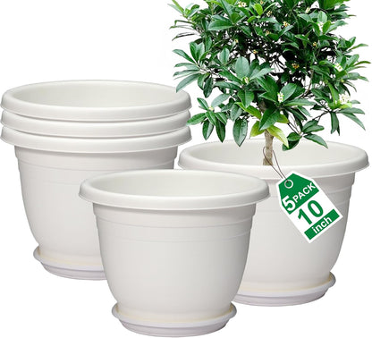 5 Packs 10 inch Flower Pots + Saucers, Large Indoor & Outdoor Pot