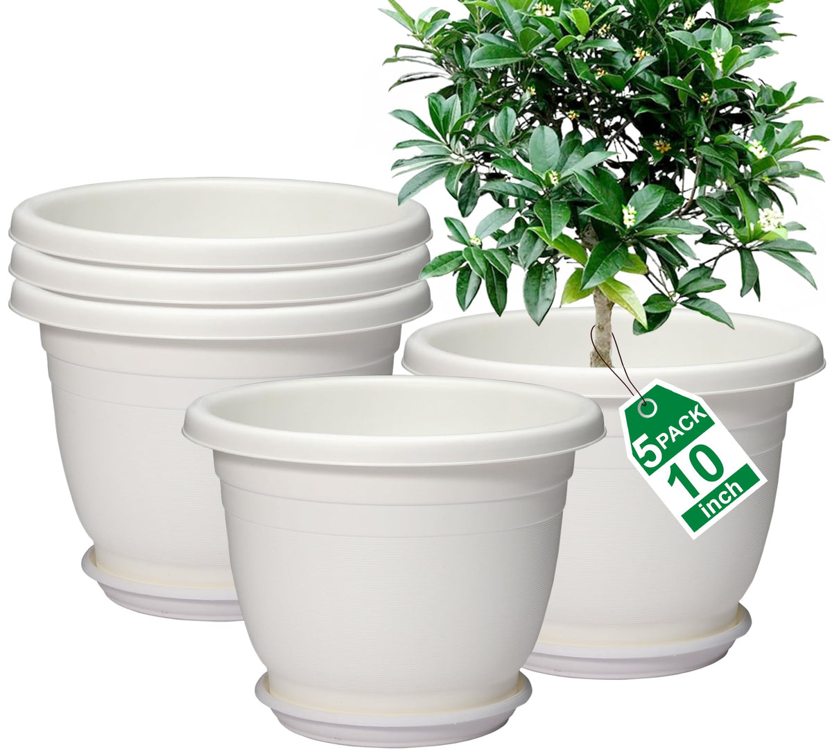 5 Packs 10 inch Flower Pots + Saucers, Large Indoor & Outdoor Pot
