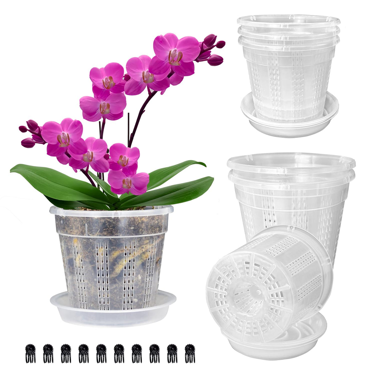 Orchid Pot, 2 Each of 4.3",5.5",6.1" Orchid Pots with Holes, Orchid Pots for Repotting, Plastic Orchid Planter for Indoor Outdoor Plants (2 Each of 4.3",5.5",6.1")