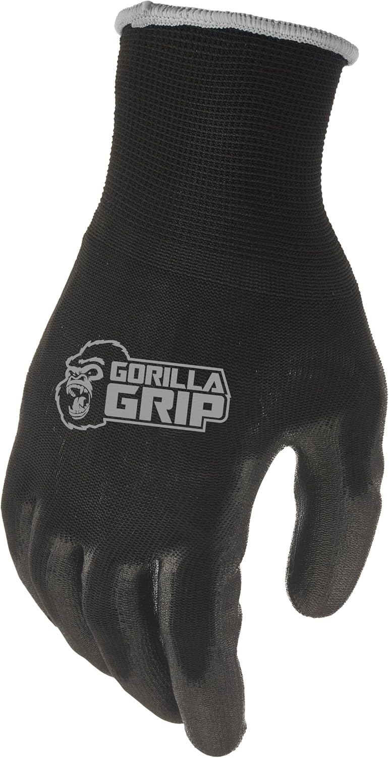 GORILLA GRIP Work Gloves, XLarge, 15 Pair, Black and Gray