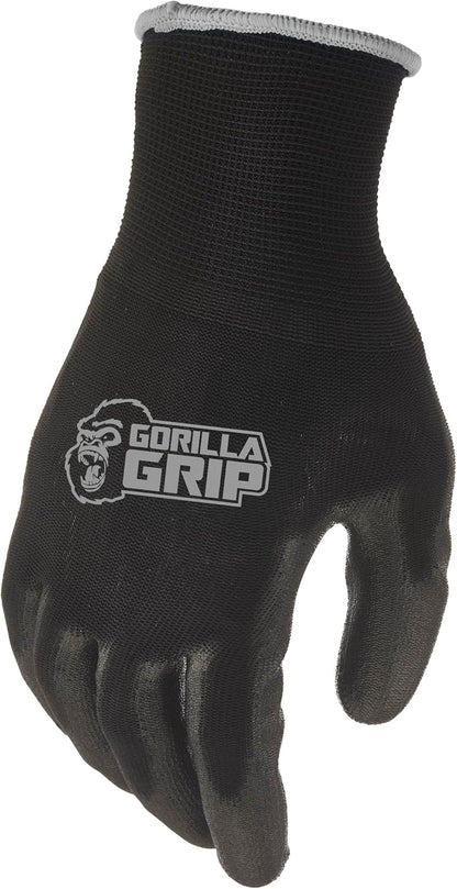 GORILLA GRIP Work Gloves, XLarge, 15 Pair, Black and Gray
