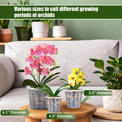 Orchid Pot, 2 Each of 4.3",5.5",6.1" Orchid Pots with Holes, Orchid Pots for Repotting, Plastic Orchid Planter for Indoor Outdoor Plants (2 Each of 4.3",5.5",6.1")