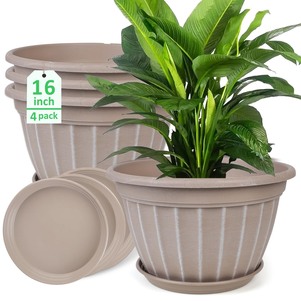 10 Inch Plant Pots,4 Pack Flower Pot,Planters Pot with Drainage Hole