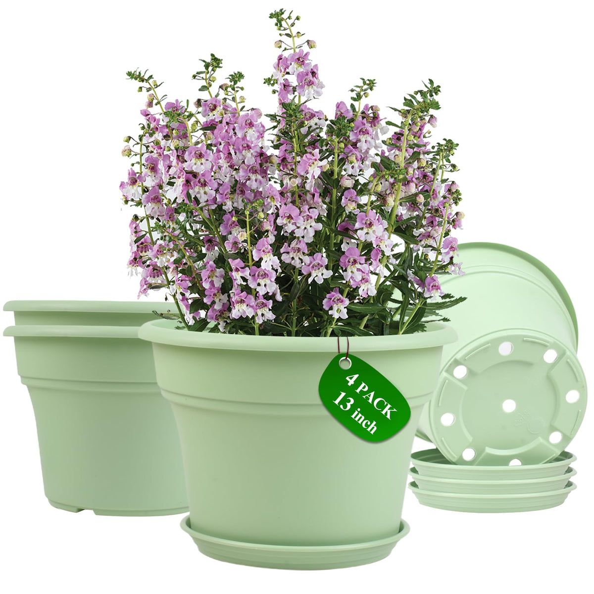 Pottiffe Plant-Pots-Planters-Indoor-Outdoor, 10 inch 4 Pack Green