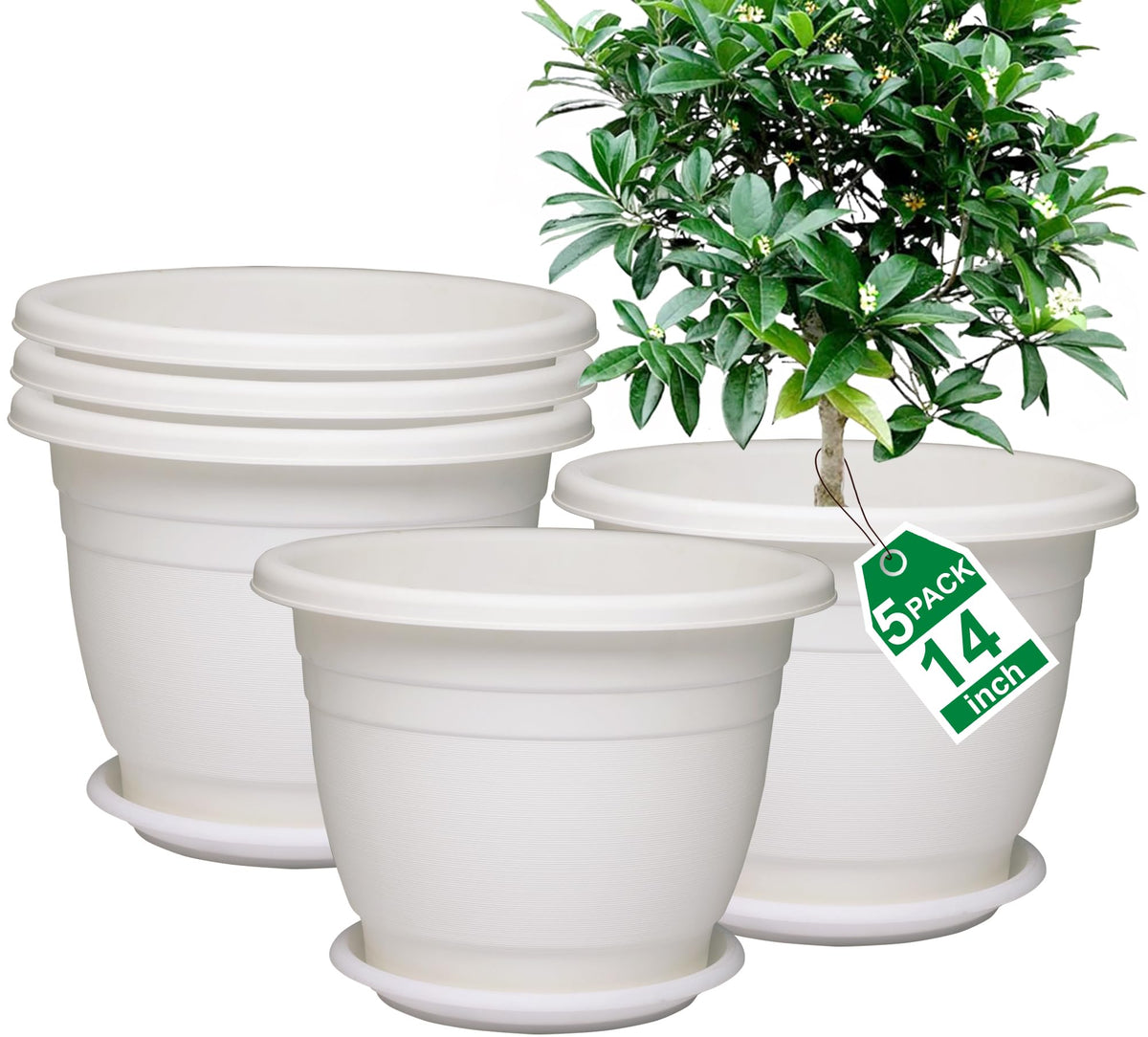 5 Packs 10 inch Flower Pots + Saucers, Large Indoor & Outdoor Pot