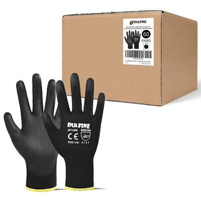 DULFINE Safety Work Gloves for Men & Women 12 Pairs, PU Coated Red L