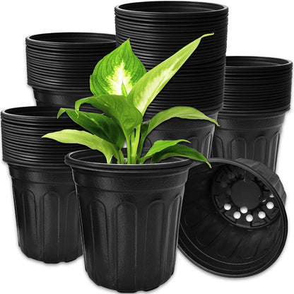OJYUDD 60 Pack 1 Gallon Flexible Plant Nursery Pots,Thickened Soft Plastic Seed Starting Pots,Plastic Plant Container with Hole for Flower Seedling,Succulents,Cuttings,Transplanting(Black)