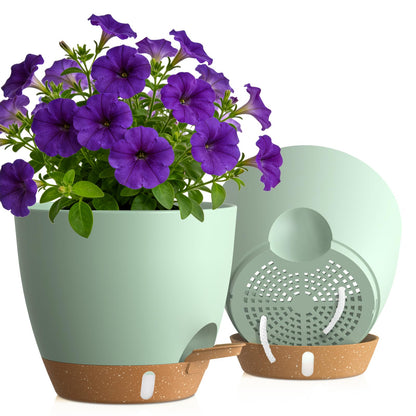 Self Watering Pots with Drainage Holes, 3 Pack 12/10/8 Inch Plant Pots with Water Level Indicator Deep Reservoir, Large Plastic Planter for Indoor Outdoor Plants - Black Brown