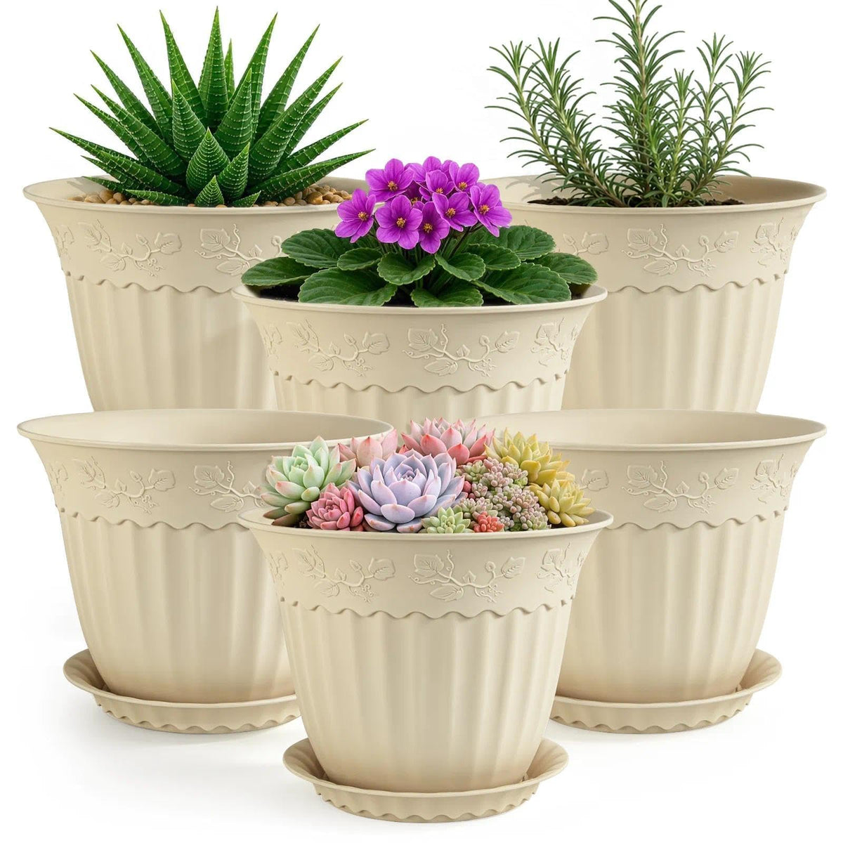ZMTECH 6 Pack 10 Inch Plant Pots with Saucers, Blush Pink Planters